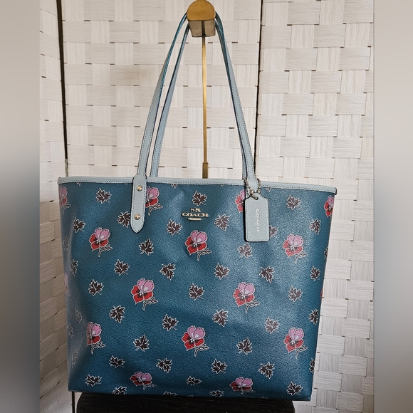 Coach Handbags - REVERSIBLE CITY TOTE IN FLORAL PRINT COATED CANVAS (COACH F12176)DARK TEAL/BLUE
